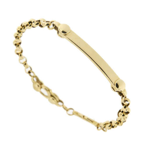 Bracciale uomo maglia rolò bombata in oro giallo 18 kt con placchetta e targhetta laterale con marca Balestra 1882.