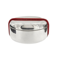 Portagioie in argento con coperchio ed un elastico rosso come chiusura. Brand: Pomellato.