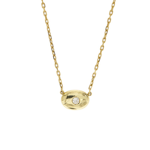 Collana maglia forzatina oro giallo 18 kt con punto luce ovale e diamante, taglio brillante da 0.20 ct - colore GH e purezza VVS.