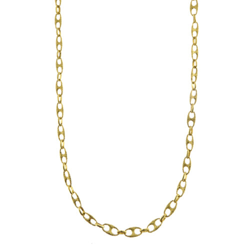 Collana lunga maglia marina in oro giallo 18kt con lavorazione effetto oro grezzo.