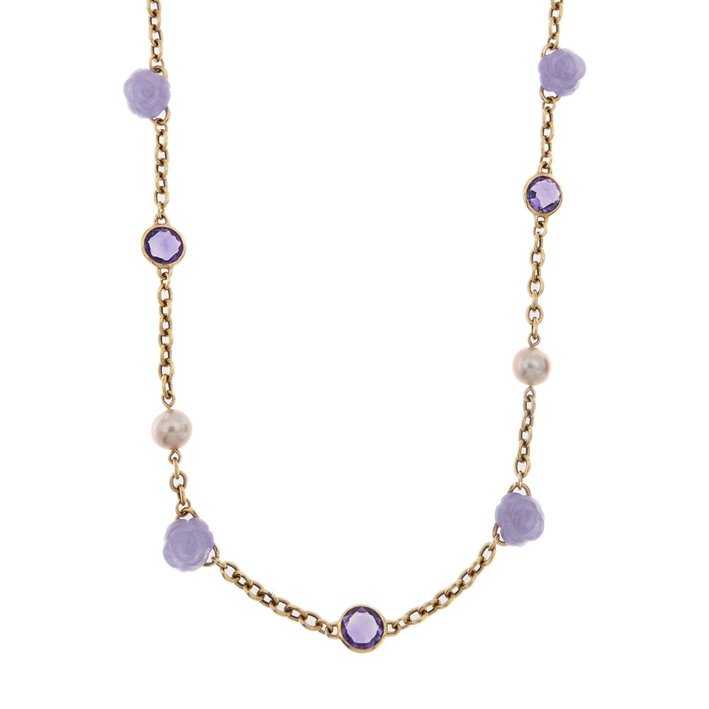 Pearls, amethysts and lavender jade necklace