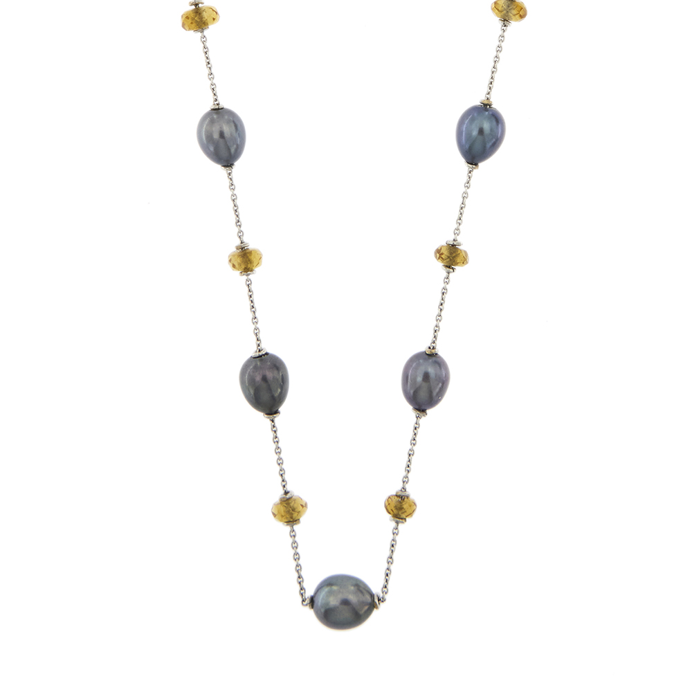 Pearls and citrine quartz necklace