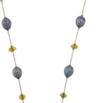 Collana oro bianco con perle e quarzi citrini dettaglio