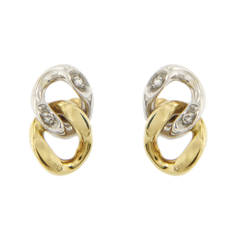 Two gold earrings with diamonds