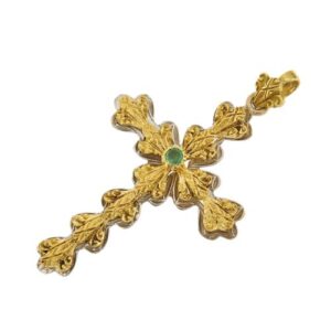 ciondolo croce vintage in oro con smeraldo