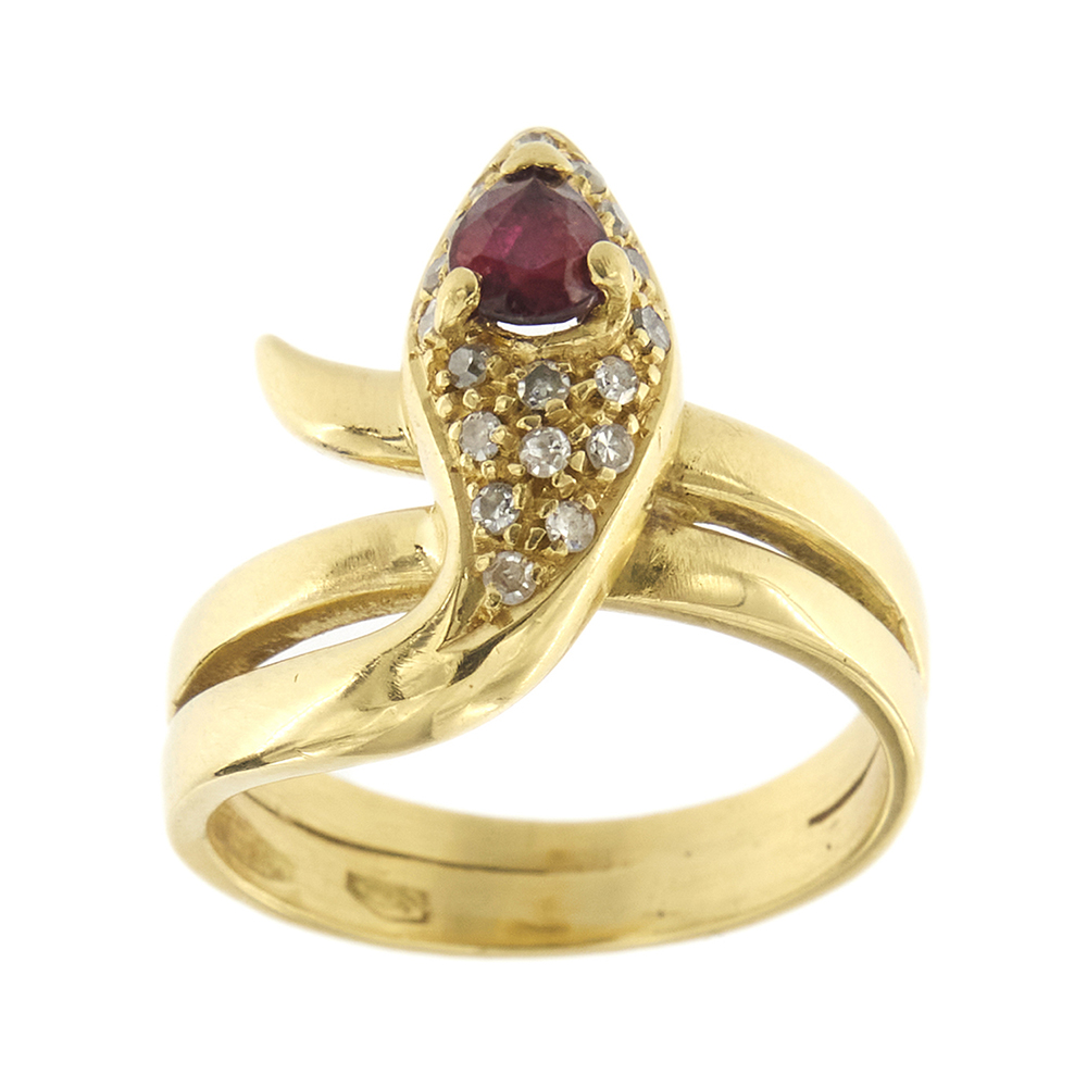 Snake ring with ruby and diamonds