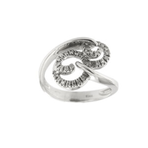 Anello contrarie con doppia spirale in oro bianco 18kt impreziosito da 31 diamanti da 0.01 ct cad. totale 0.31 ct - colore GH e purezza VS 2