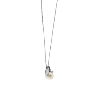 Collana oro bianco maglia groumette con perla e diamanti 3