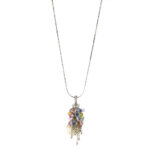 collana oro bianco con ciondolo con perla, pietre preziose colorate e diamanti