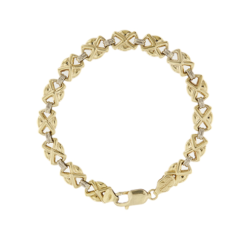 Bracciale in oro giallo 18kt e maglia originale a fiocco, chiusura a moschettone.