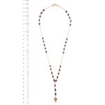 Collana rosario oro giallo con granati foto paragone righello per misura gioiello in cm lunghezza