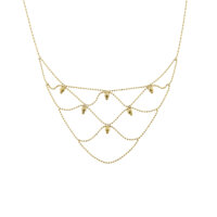 Collier maglia pallini in oro giallo 18kt con triangolo a rete e 6 pepite d’oro pendenti.