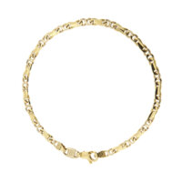 Bracciale uomo maglia occhio di tigre piena alternata a infinito in oro giallo 18kt con chiusura a moschettone.