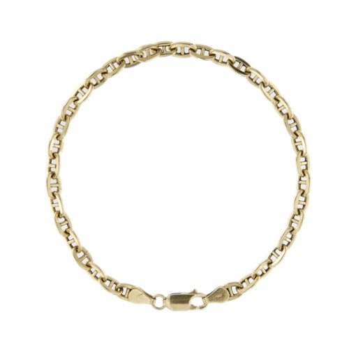 Bracciale uomo maglia occhio di pernice alternata in oro giallo 18kt con chiusura a moschettone.