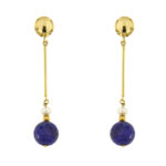 Orecchini pendenti in oro giallo 18kt con 2 perle d’acqua dolce e 2 sfere sfaccettate di lapislazzuli da 1 cm.
