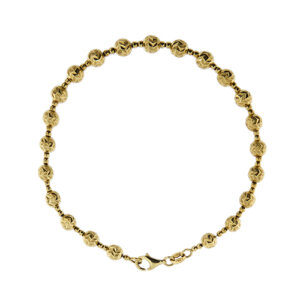 Bracciale in oro giallo 18kt con sfere d’oro sfaccettate alternate a piccole sfere lucide.