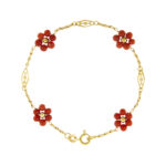 bracciale oro giallo con fiori con corallo rosso