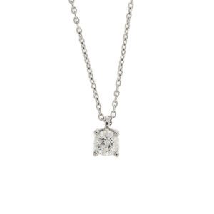 Collana maglia rolò in oro bianco 18kt e punto luce con diamante taglio brillante da 0.32 ct - Colore G ; Purezza VS2. E certificato GIA 1189016687; collana regolabile in lunghezza.