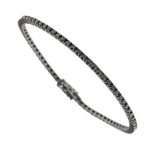 Bracciale tennis in oro bianco 18kt brunito con 75 diamanti neri da 0.02 ct cad., totale 1.50 ct chiusura a scomparsa con due sicure.