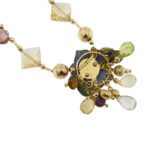 retro di fiore smaltato su collana oro giallo Gabriella Rivalta con diamanti e pietre preziose