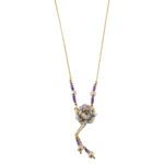 collana oro giallo con pendente a fiore smaltato con pietre preziose, perle e diamante Gabriella Rivalta