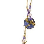 retro di collana oro giallo con pendente a fiore smaltato con pietre preziose, perle e diamante Gabriella Rivalta