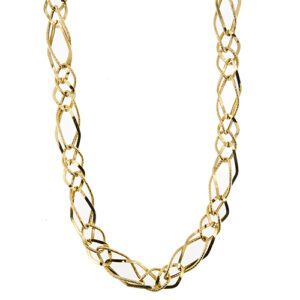 Collier maglia originale composta da rombi lavorati, lucidi e diamantati in oro giallo 18kt.