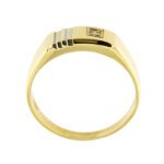 anello oro giallo con due righe in oro bianco e diamante da uomo foto lato spessore