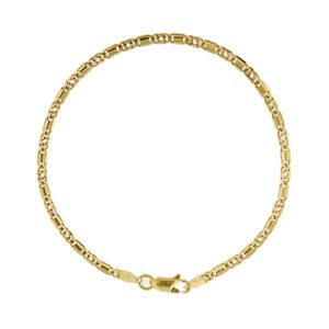 Bracciale maglia occhio di tigre alternata in oro giallo 18kt con chiusura a moschettone.