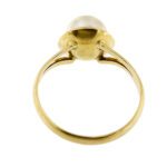 visione interna e retro di anello oro giallo con perla