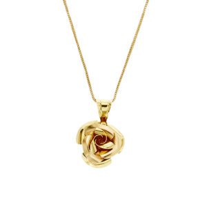 Collana maglia coda di volpe con ciondolo a forma di rosa e petali lucidi in oro giallo e oro rosa 18kt.