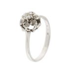 anello solitario a fiore in oro bianco con diamanti