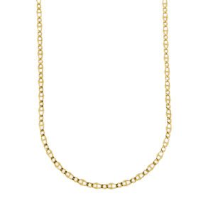 Collana maglia traversino lavorazione martellata alternata a maglia grumette in oro giallo 18kt e chiusura a moschettone.