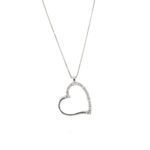 Collana maglia veneta in oro bianco 18kt con ciondolo a cuore e 15 diamanti taglio brillante da 0,01 ct cad., totale 0,06 ct - colore FG e purezza VS.