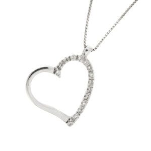 collana maglia veneta oro bianco zoom ciondolo a forma di cuore con diamanti