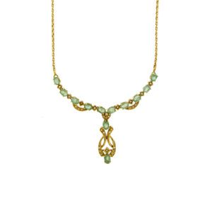 Collana maglia spiga in oro giallo 18kt con 12 smeraldi ovali da 0.40 ct cad. totale 4.80 ct e 19 diamanti taglio huit huit da 0.01 ct cad. totale 0.29 ct - colore GH , purezza VS.