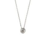 Collana maglia rolò in oro bianco 18kt con punto luce a cipollina e diamante taglio brillante da 0.21 ct - colore F e purezza VS1.