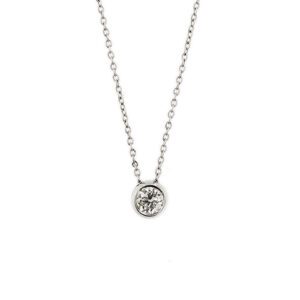 Collana maglia rolò in oro bianco 18kt con punto luce a cipollina e diamante taglio brillante da 0.21 ct - colore F e purezza VS1.