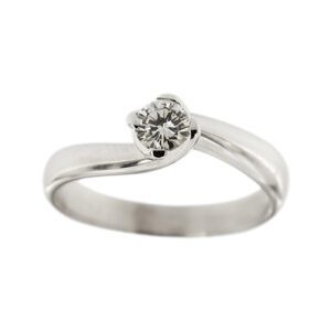 Anello solitario contrarié in oro bianco 18kt con diamante taglio brillante da 0,35 ct - colore HI e purezza VVS.