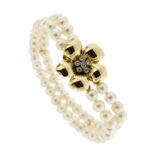 bracciale due fili con perle e fiore con diamanti in oro giallo 5