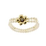 bracciale due fili con perle e fiore con diamanti in oro giallo 3