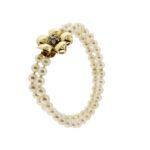 bracciale due fili con perle e fiore con diamanti in oro giallo 2