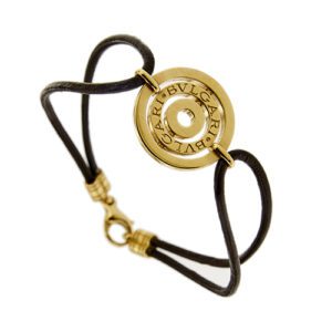 Bracciale oro giallo 18kt Bulgari con cordino nero