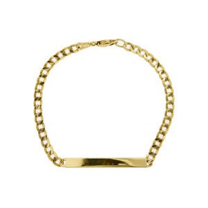 Bracciale uomo maglia grumette in oro giallo 18kt con placchetta e chiusura a moschettone.