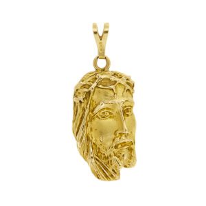Ciondolo raffigurante il volto di Cristo in oro giallo 18kt con corona di spine.