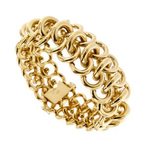 Bracciale tank a fascia in oro rosa 18kt originale maglia a cerchi intrecciati, chiusura a scomparsa con sicure.
