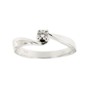 Anello solitario contrarié in oro bianco 18kt con diamante taglio brillante da 0.13 ct - Colore FG e Purezza VS. Brand: Damiani.