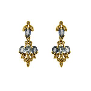 Orecchini a lobo pendenti in oro giallo 18kt con 8 zaffiro ovali da 0,50 ct cad. totale 4,00 ct e 24 diamanti taglio huit huit da 0,01 ct cad. totale 0,24 ct - colore GH e purezza VS.