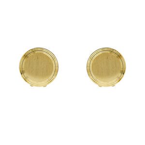 Copri bottoni gemelli rotondi in oro giallo 18kt con parte centrale satinata e cerchi decorativi lucidi.