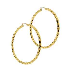 Orecchini a cerchi grandi attorcigliati in oro giallo 18kt con chiusura a leva.